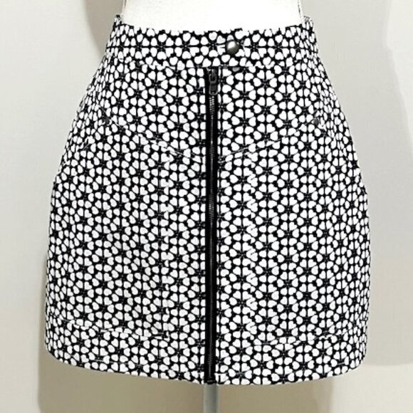 Rebecca Minkoff Marigold Printed Mini Skirt Front Zip Blue & White - Picture 3 of 6
